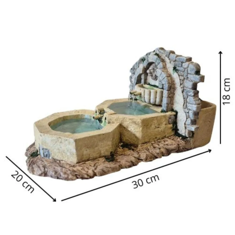 Hexagonal triple-basin resin fountain for 12–15 cm Nativity figures