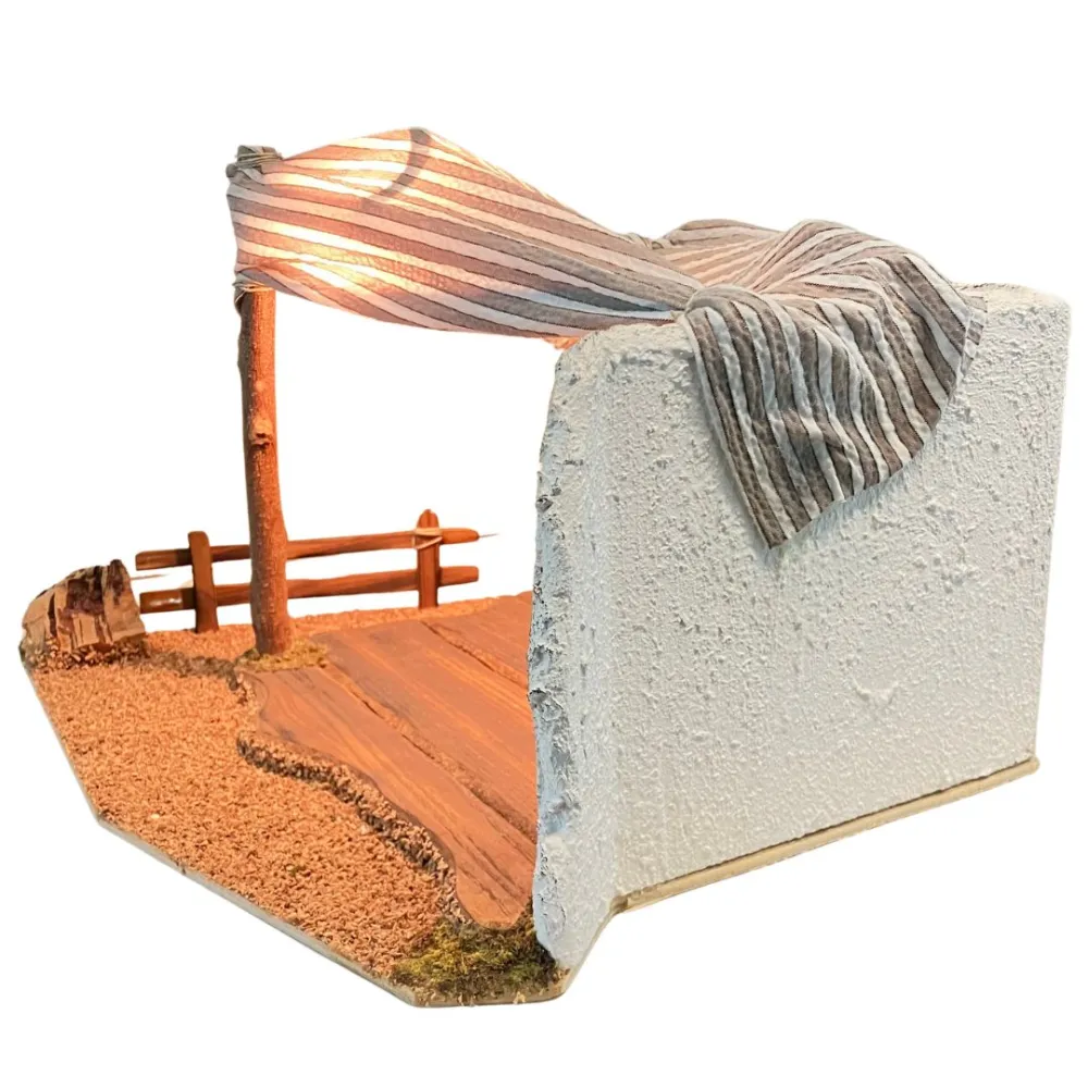 Wooden and Cork Shelter with 220 V Light for 10 cm Nativity Figures
