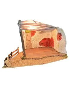 Ambientazione capanna in legno e sughero con luce per statue da 10 cm