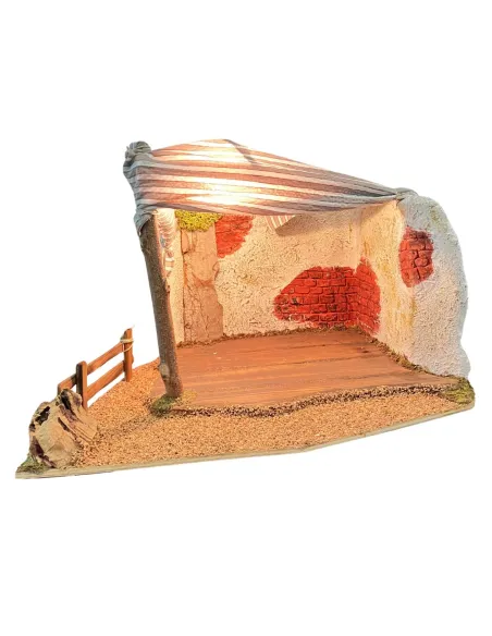 Wooden and Cork Shelter with 220 V Light for 10 cm Nativity Figures
