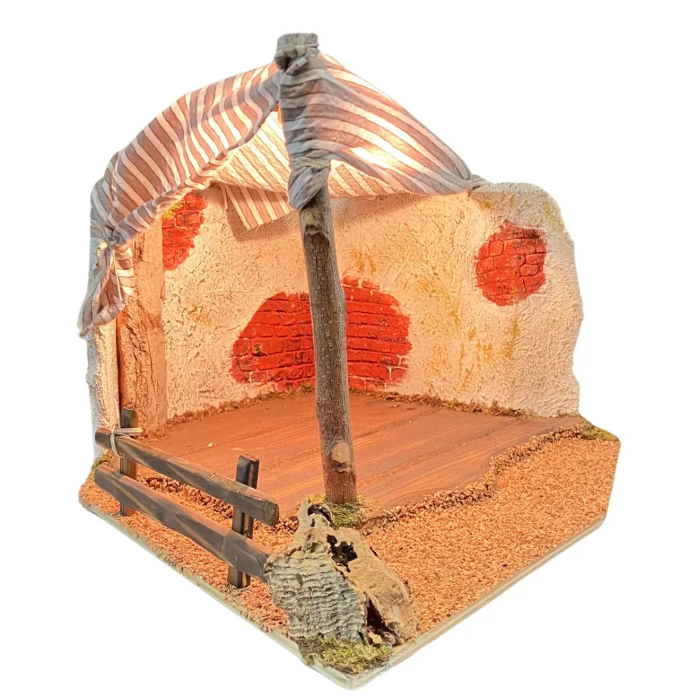 Wooden and Cork Shelter with 220 V Light for 10 cm Nativity Figures
