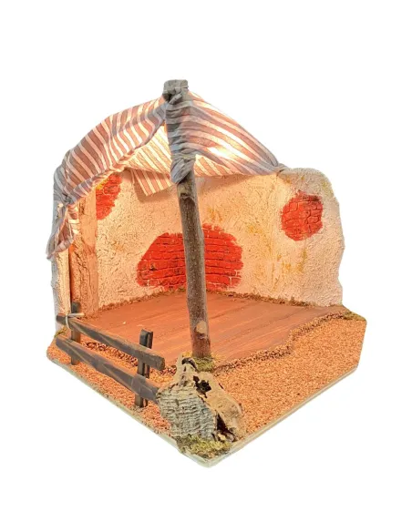 Wooden and Cork Shelter with 220 V Light for 10 cm Nativity Figures