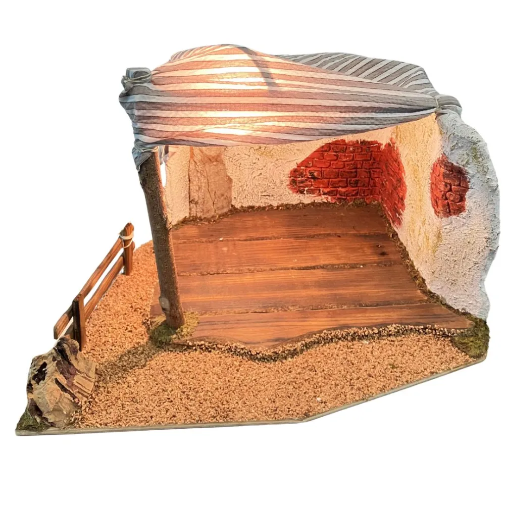 Wooden and Cork Shelter with 220 V Light for 10 cm Nativity Figures