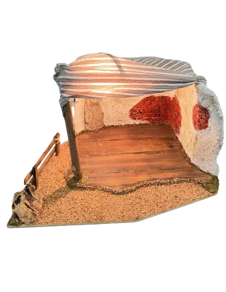 Wooden and Cork Shelter with 220 V Light for 10 cm Nativity Figures