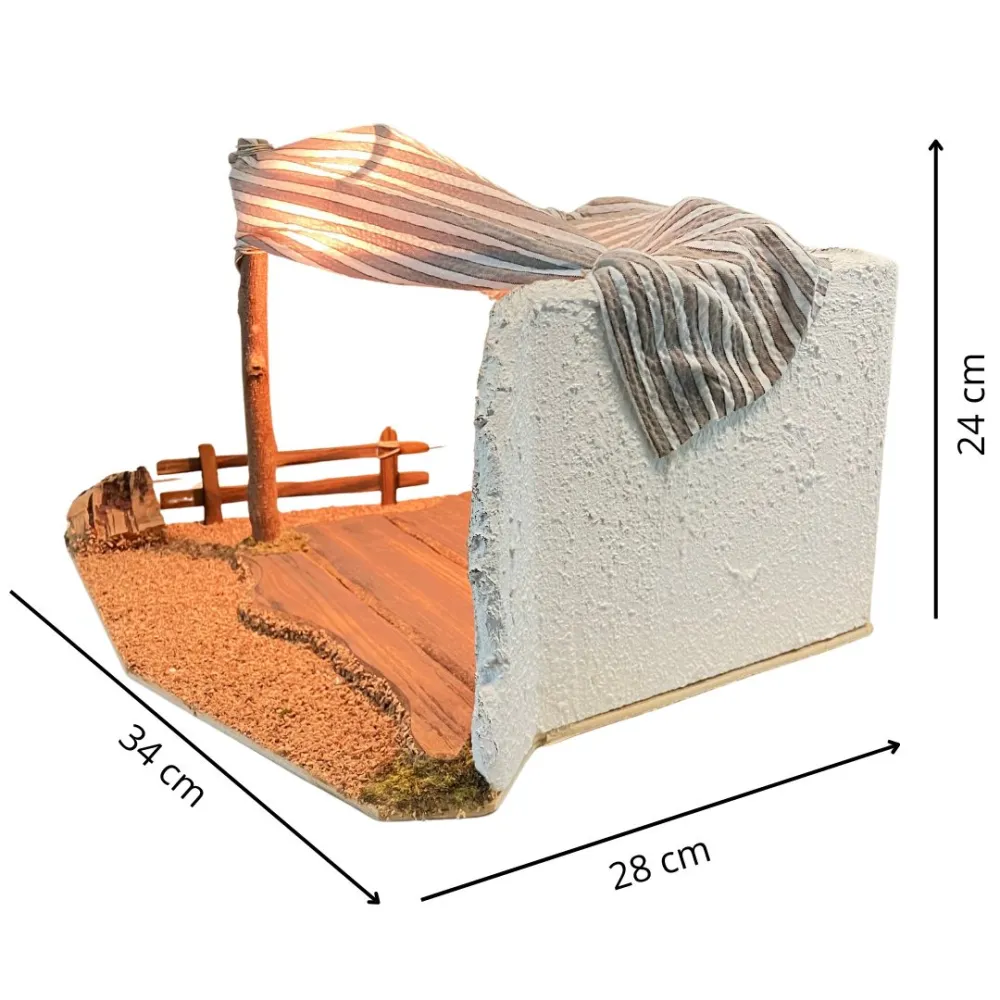 Wooden and Cork Shelter with 220 V Light for 10 cm Nativity Figures