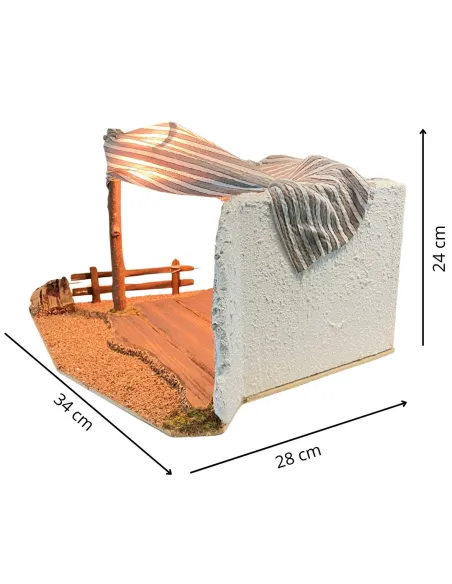 Wooden and Cork Shelter with 220 V Light for 10 cm Nativity Figures