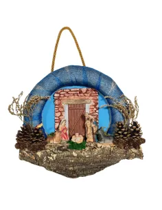 Presepe su ghirlanda con luci a batteria e statue da 8 cm 2