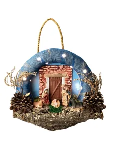 Presepe su ghirlanda con luci a batteria e statue da 8 cm