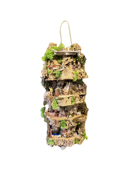 Wall-Hanging Nativity Scene on Cork Bark with Battery-Operated Lights and 6 cm Nativity Figures