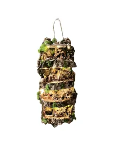 Presepe su corteccia di sughero con luci a batteria e statue da 6 cm