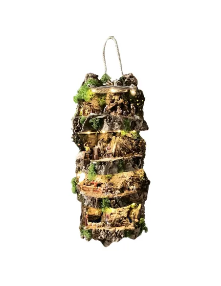 Presepe su corteccia di sughero con luci a batteria e statue da 6 cm