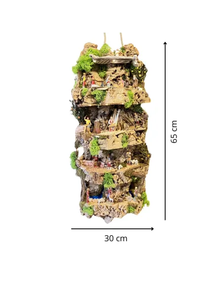 Presepe su corteccia di sughero con luci a batteria e statue da 6 cm