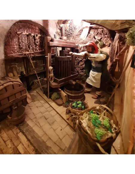 Presepe popolare in sughero e legno con luci 220 volt e statue da 30 cm