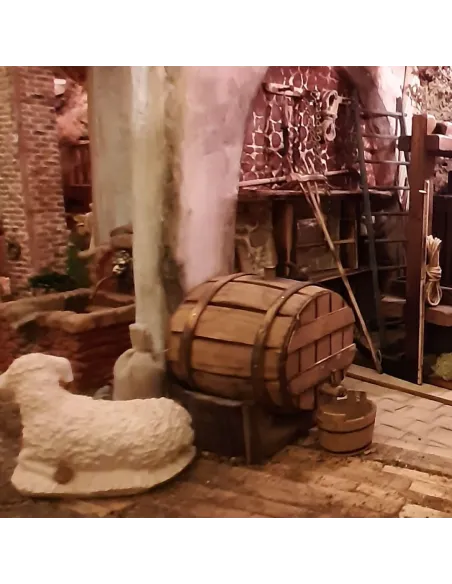 Presepe popolare in sughero e legno con luci 220 volt e statue da 30 cm