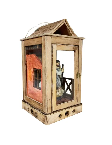 Natività su lanterna completa di luci 15 cm