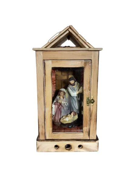 Natività su lanterna completa di luci 15 cm