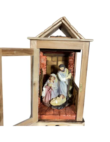 Natività su lanterna completa di luci 15 cm