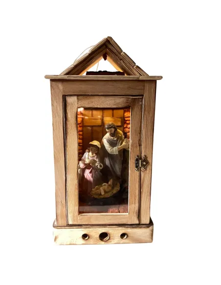 Natività su lanterna completa di luci 15 cm