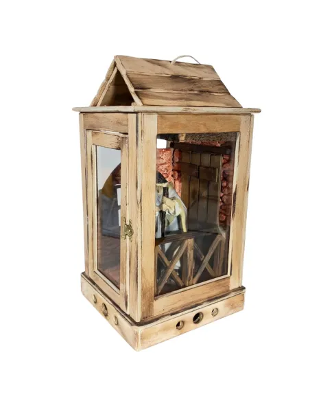 Natività su lanterna completa di luci 15 cm