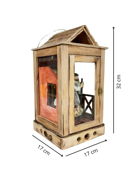 Natività su lanterna completa di luci 15 cm