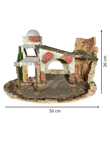 Ambientazione orientale in sughero, legno e gesso per statue da 10-12 cm