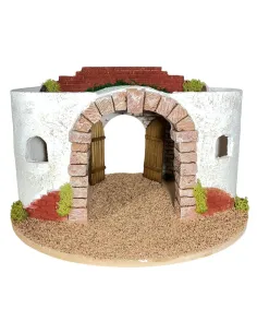 Round Setting in Wood and Plaster with Battery-Operated Lights for Nativity Figures 2