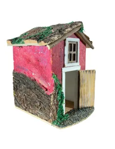 Casa popolare in legno con finestra per statue da 8 cm