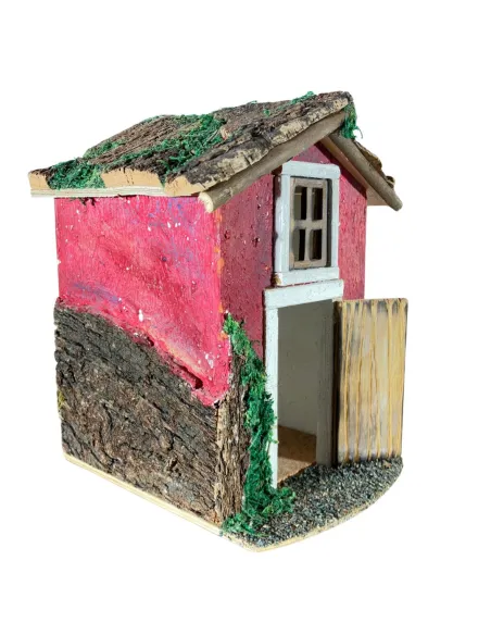Casa popolare in legno con finestra per statue da 8 cm