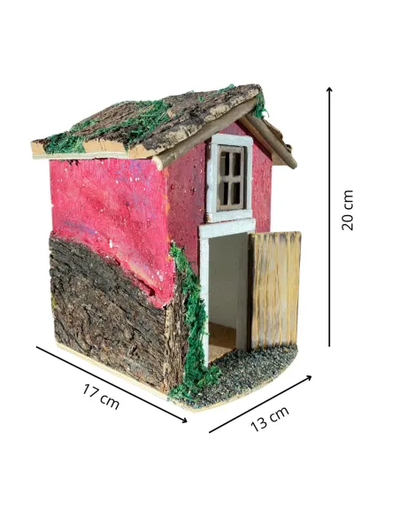 Casa popolare in legno con finestra per statue da 8 cm