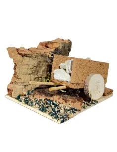 Scenetta in sughero con carro carico di pietre per statue da 8 cm