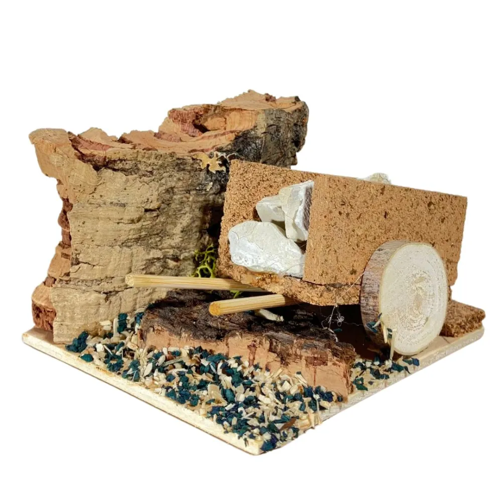 Cork Scene with Stone-Laden Cart for 8 cm Nativity Figures