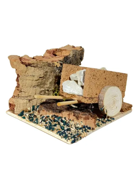 Scenetta in sughero con carro carico di pietre per statue da 8 cm