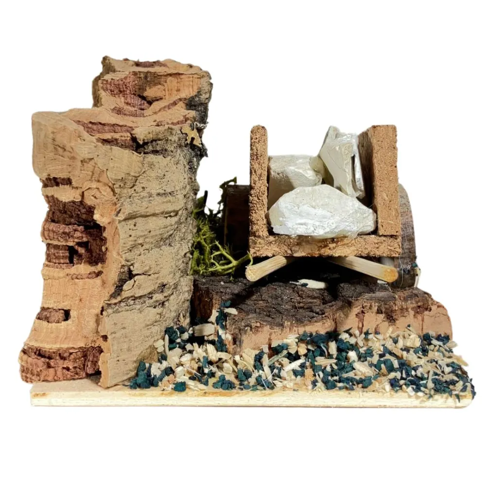 Cork Scene with Stone-Laden Cart for 8 cm Nativity Figures
