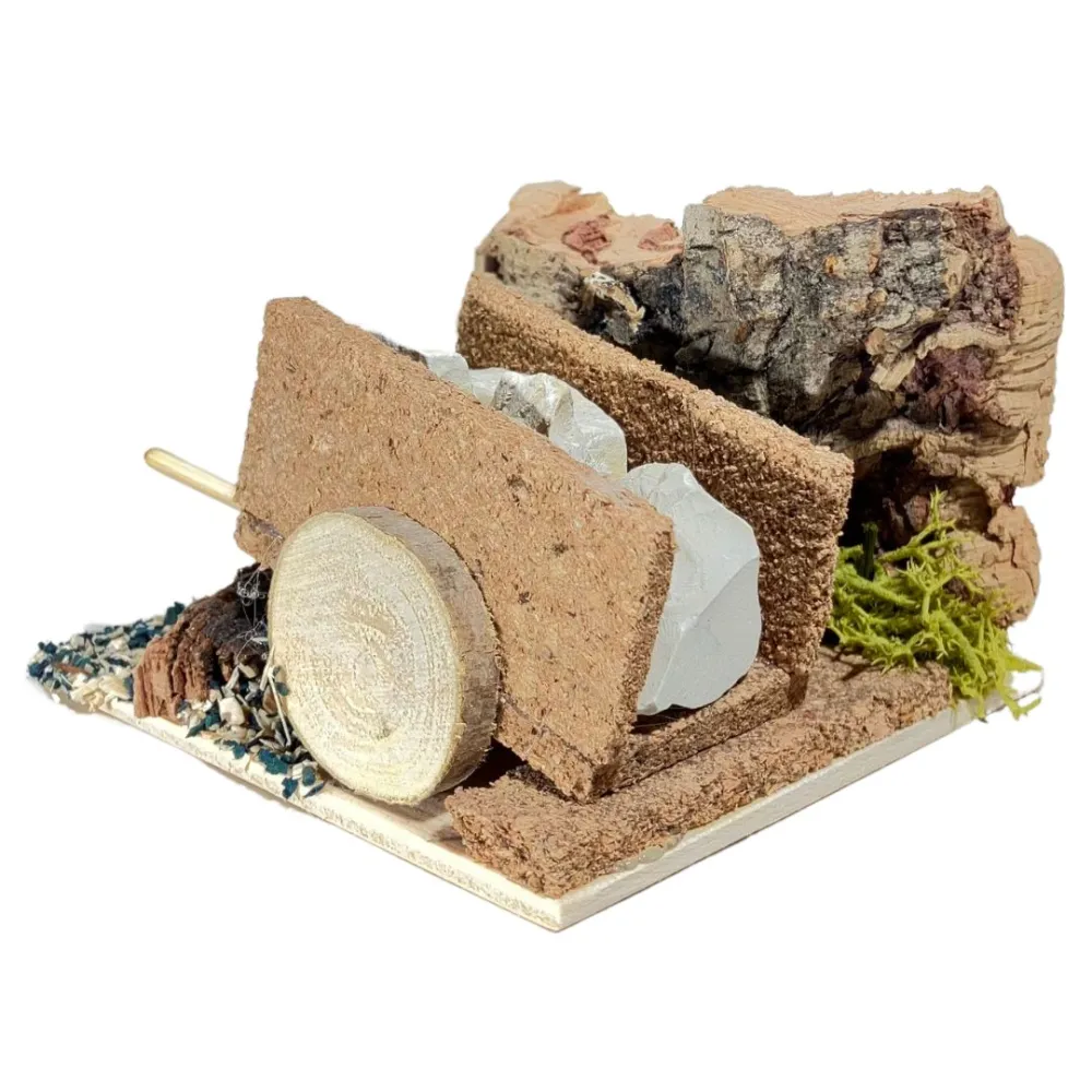 Cork Scene with Stone-Laden Cart for 8 cm Nativity Figures