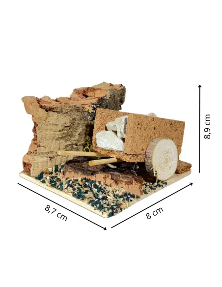 Scenetta in sughero con carro carico di pietre per statue da 8 cm