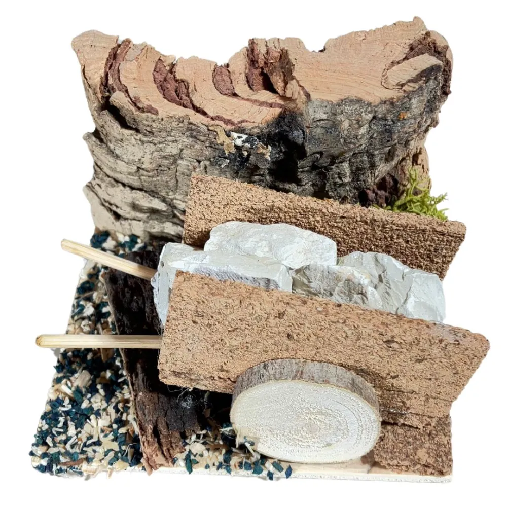 Cork Scene with Stone-Laden Cart for 8 cm Nativity Figures