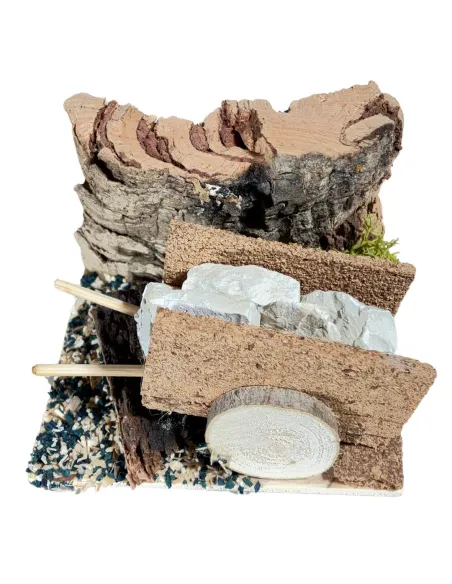 Scenetta in sughero con carro carico di pietre per statue da 8 cm