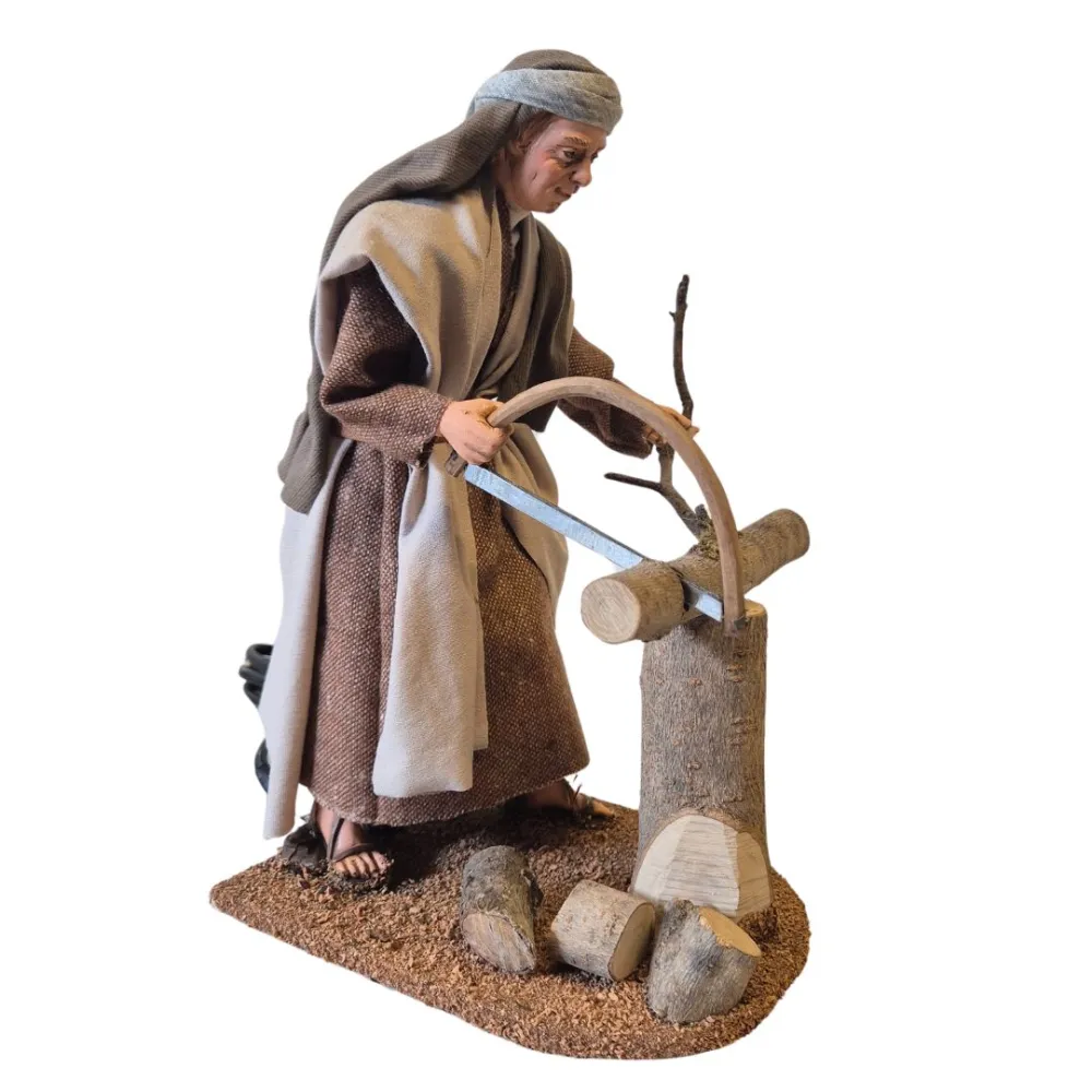 Animated Palestinian Woodcutter with Bow Saw - 30 cm