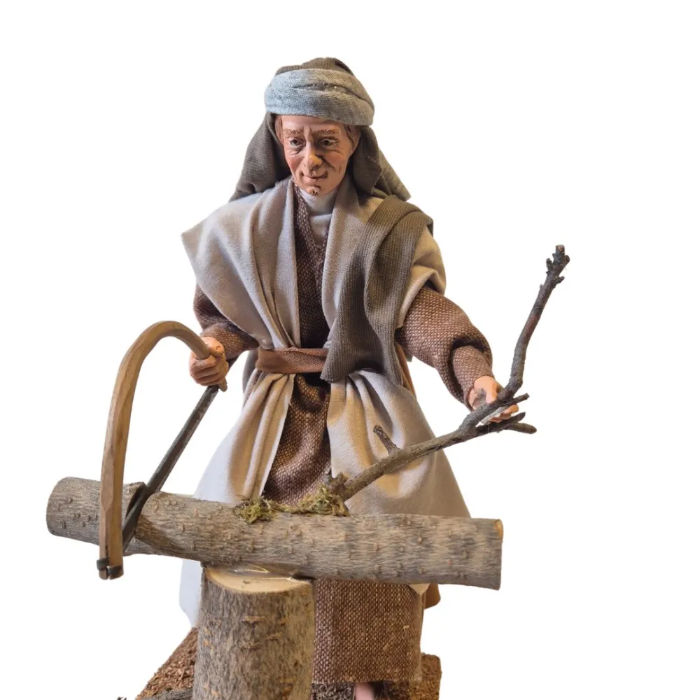 Animated Palestinian Woodcutter with Bow Saw - 30 cm