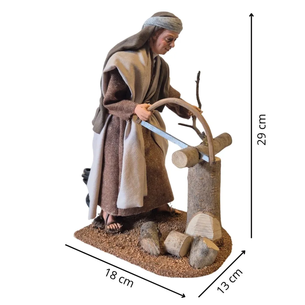 Animated Palestinian Woodcutter with Bow Saw - 30 cm