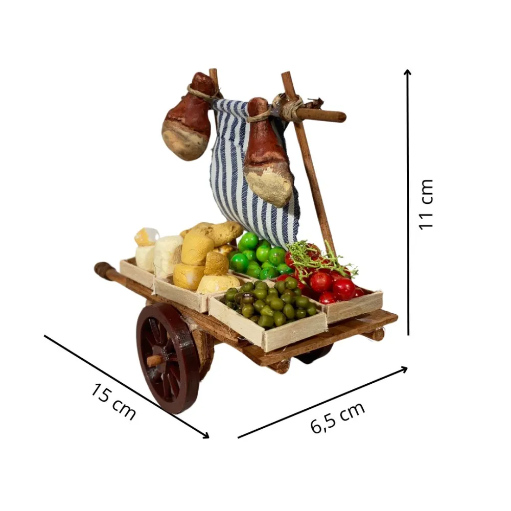Wooden Cart with Fruit, Vegetables, Bread and Cheese for 8–10 cm Nativity Figures