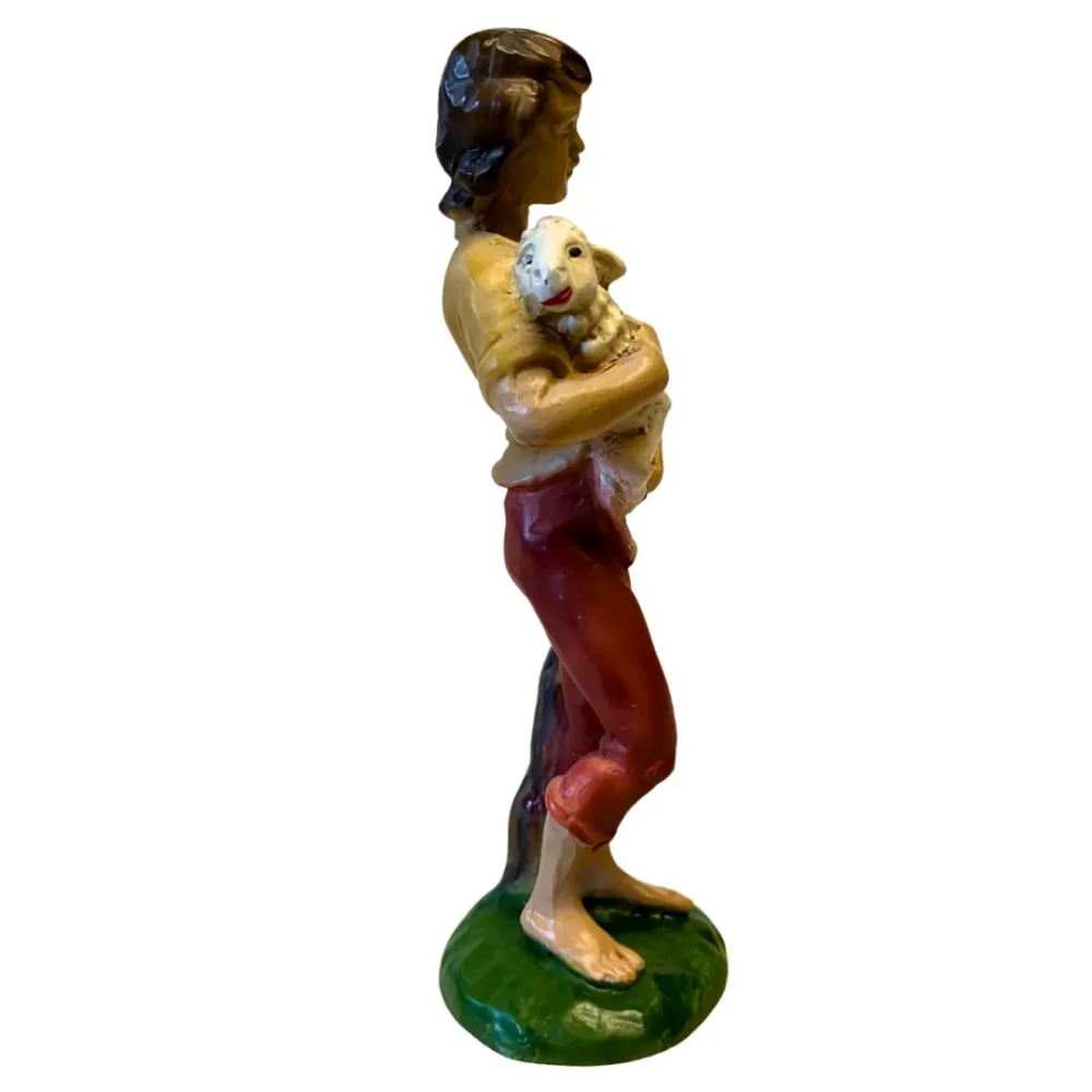 Shepherd Holding a Sheep – Resin, 12 cm