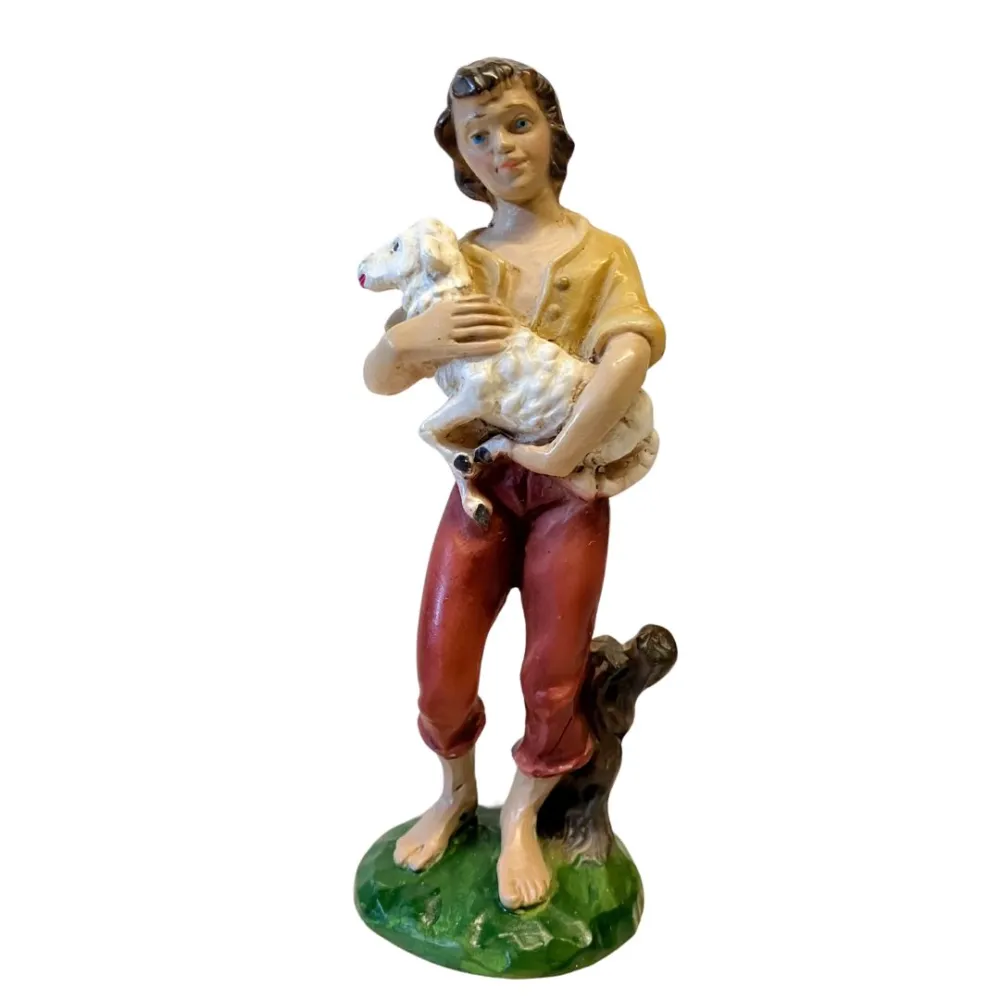 Shepherd Holding a Sheep – Resin, 12 cm