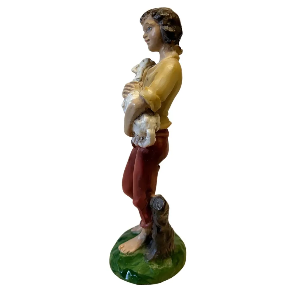 Shepherd Holding a Sheep – Resin, 12 cm