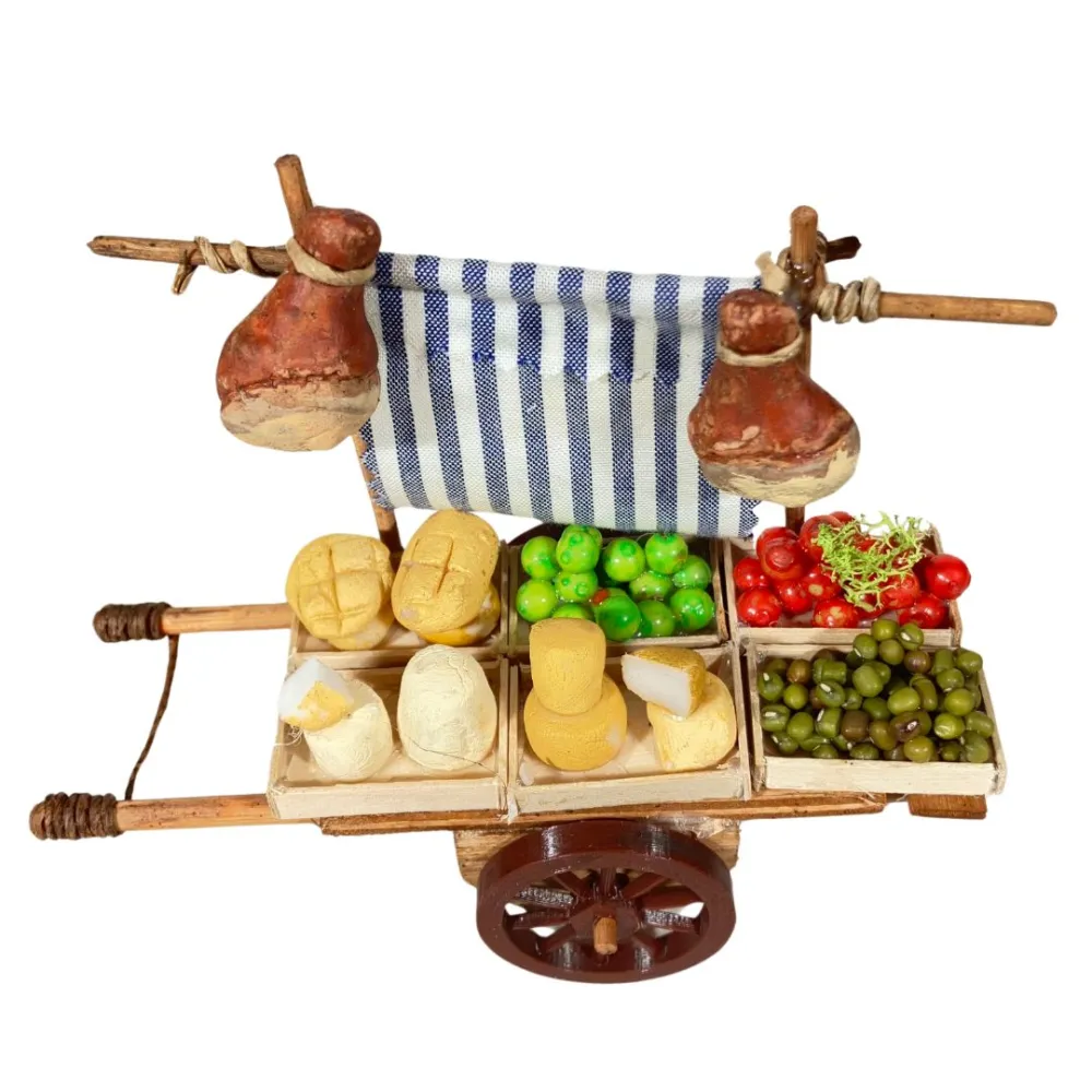 Wooden Cart with Fruit, Vegetables, Bread and Cheese for 8–10 cm Nativity Figures
