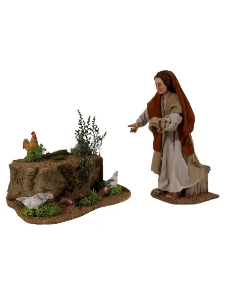 Animated Palestinian Woman Feeding Chickens - 30 cm