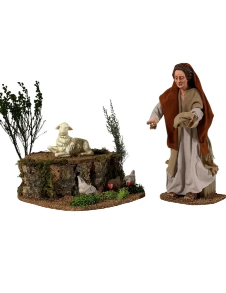 Donna palestinese che ciba le galline 30 cm