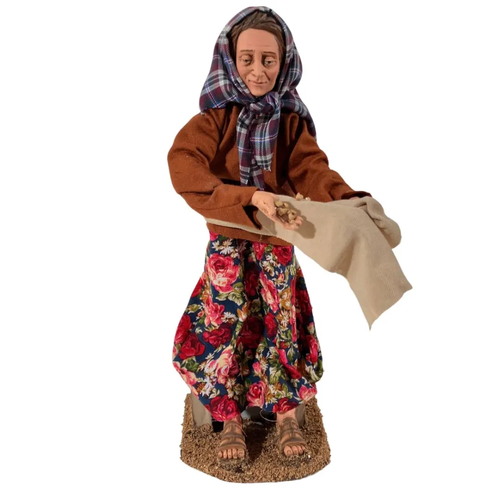 Animated Traditional Woman Feeding Chickens - 30 cm