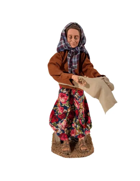 Animated Traditional Woman Feeding Chickens - 30 cm
