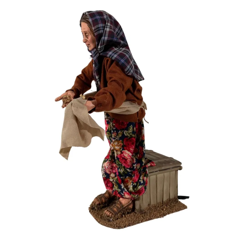 Animated Traditional Woman Feeding Chickens - 30 cm
